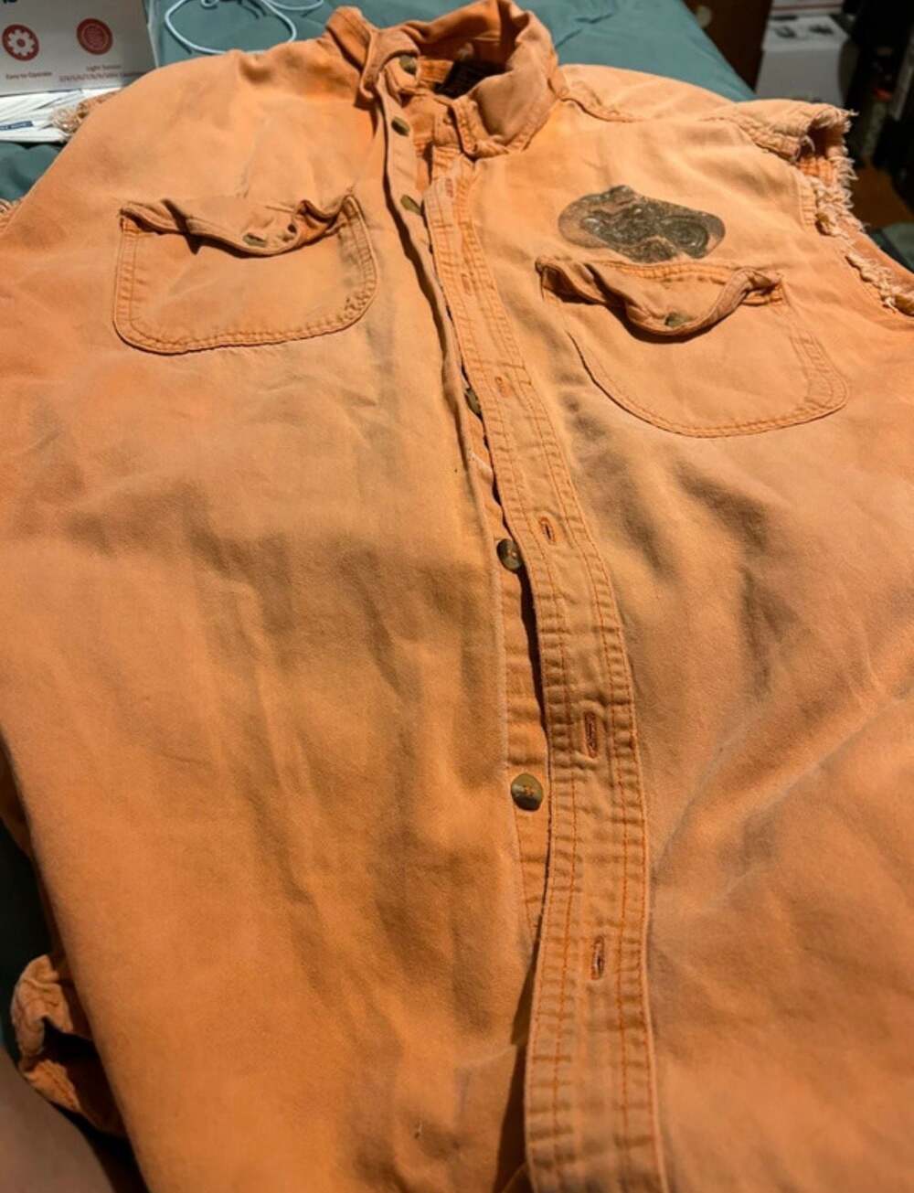 Lightning Clothing Orange Sleeveless Biker Button-Up Shirt